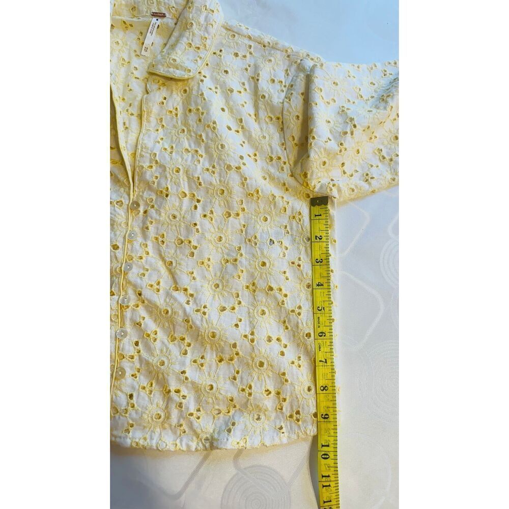Free people Women’s long sleeved button up yellow cotton cropped tops Sz XS, NWT - Picture 10 of 14